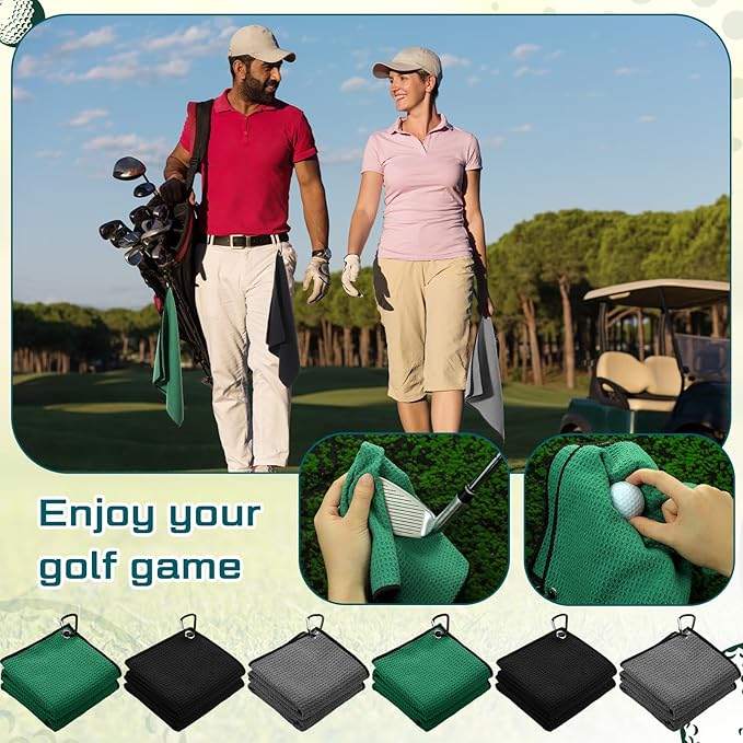 Batiyeer Golf Towel Bulk for Golf Bags 16'' x 16'' Microfiber Fabric Towel with Clip Waffle Pattern, Fitness, Camping, Hiking, Yoga