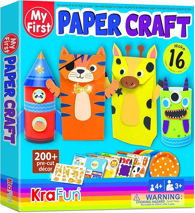 KRAFUN My First Safari Animal Paper Craft Kit, 16 DIY Arts and Crafts Zoo Animal by FunCreativeArtsCraftKits