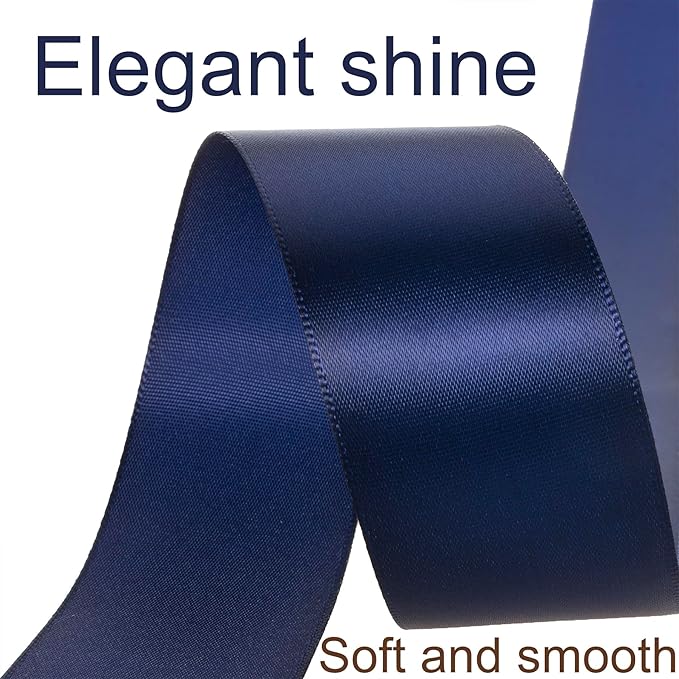 1-1/2 Inch Navy Blue Ribbon, 50 Yards Craft Polyester Satin Ribbon Perfect - Image 3