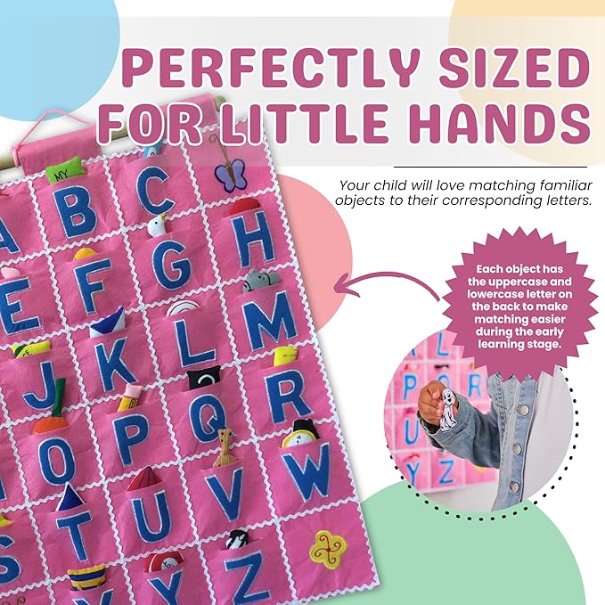 Pockets of Learning Pink ABC Felt Wall Hanging Chart - Image 3