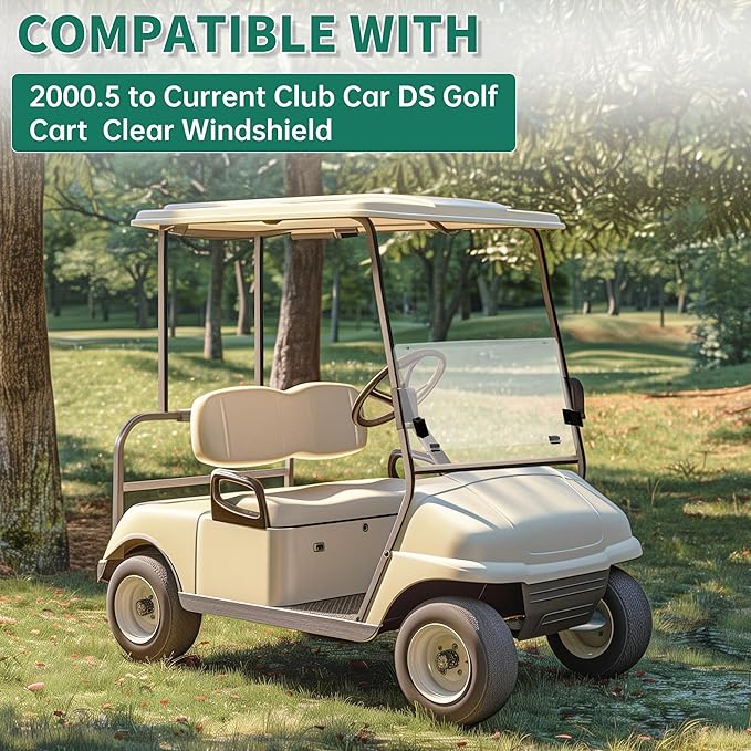 ECOTRIC Clear Windshield Compatible with 2000.5-UP Club Car DS Golf Cart Fold Down