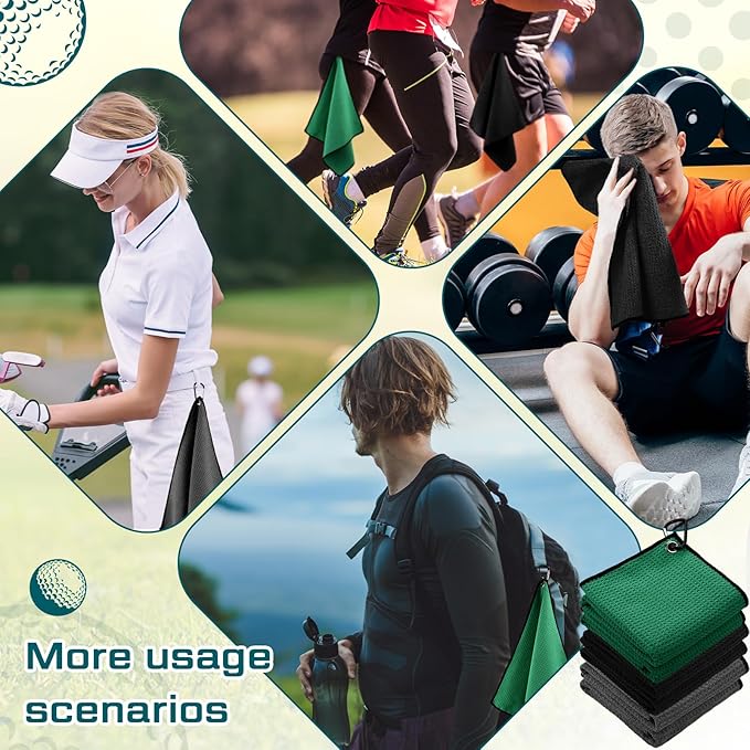 Batiyeer Golf Towel Bulk for Golf Bags 16'' x 16'' Microfiber Fabric Towel with Clip Waffle Pattern, Fitness, Camping, Hiking, Yoga