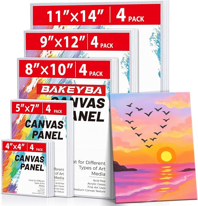 Canvas Boards for Painting 20 Pack, 4 of Each 4x4, 11x14 Primed White Art by Unknown