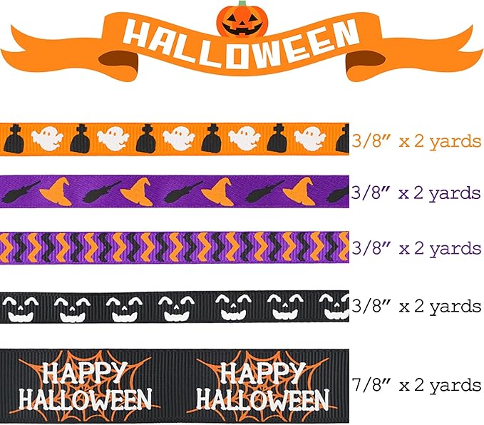 MEEDEE 3/8 inch 1 inch Halloween Ribbon Set Spooky October Ribbon Assortment 5 - Image 2