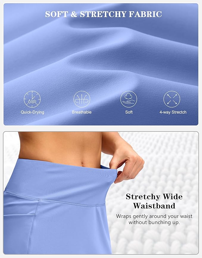Women's Golf Skirts Skort 4 Side Pockets High Waisted Stretchy Tennis Skirt with Short Athletic Casual