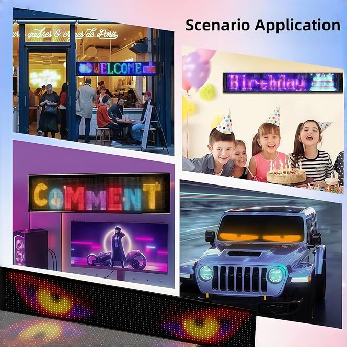 AI Voice Controlled Golf Cart Devil Eyes Light Sign& Led Eyes for Car Windshield - 23x5in Programmable Flexible LED Screen with App Control Animated Scrolling Electra Eyes for Truck UTV Decor
