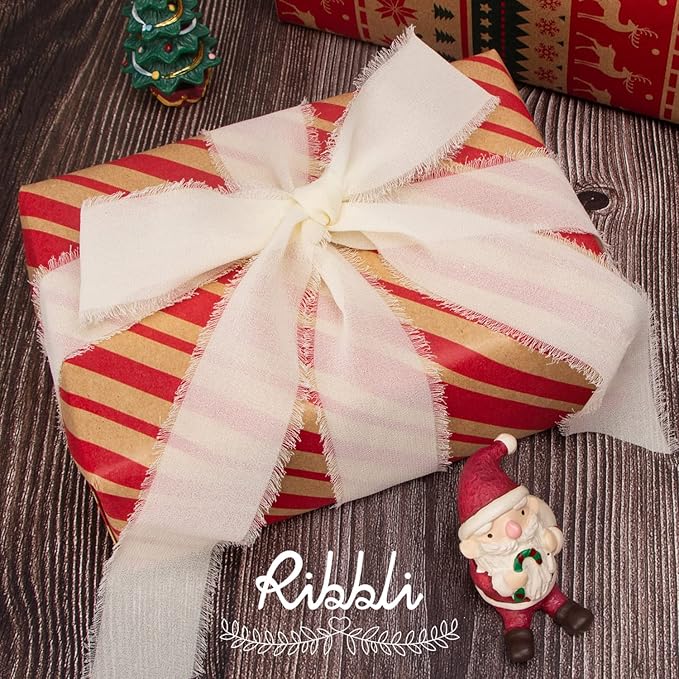 Ribbli Ivory Chiffon Ribbon 1-1/2 inch x 30 Yard Handmade Fringe Chiffon Ivory - Image 3