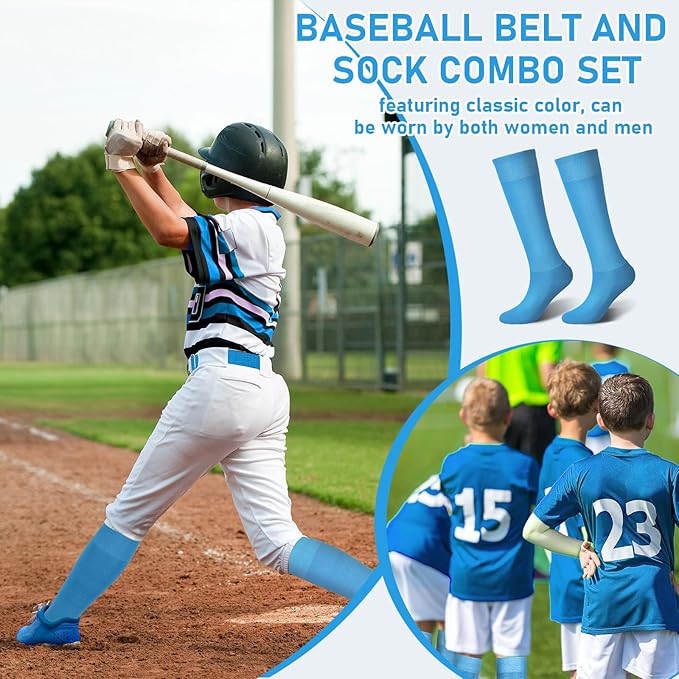Zhanmai Baseball Belt and Socks Combo, Adjustable Elastic Belt and Softball Socks, Multiple Sizes for Youth Boys Girls, Adult