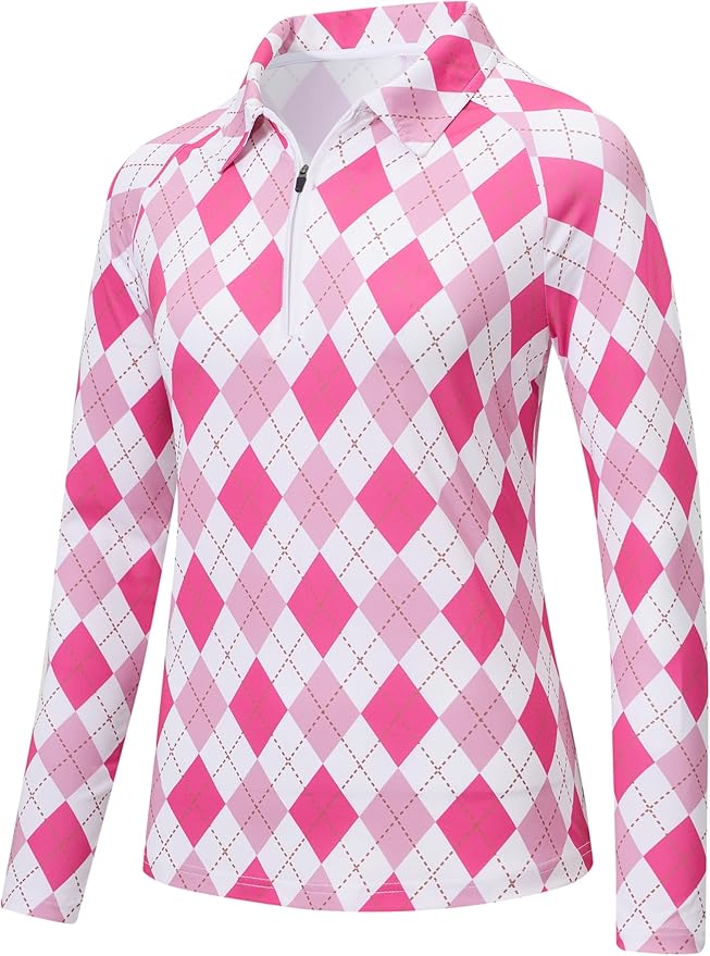 MoFiz Women's Golf Polo Shirt Long Sleeve Collared 1/4 Zip Stretch Soft Athletic Tops for Tennis Hiking & Outdoor Sports
