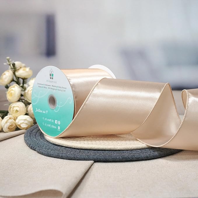 CT CRAFT LLC Satin Wired Ribbon 4 Inch x 20 Yards Champagne Gold - Image 4