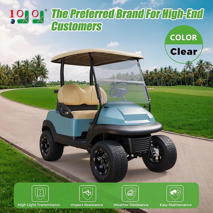 10L0L Golf Cart Windshield for Club Car Precedent 2004-Up, Tempo, 2017-Up Onward, One-Piece Hinge Design, Clear/Tinted Anti-UV Impact Resistant,HD View, 37.5" W X 33.6" H