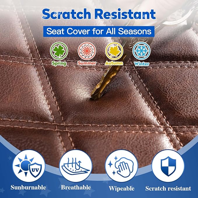 NOKINS Golf Cart Diamond Seat Covers Kit, Fit for Yamaha Drive/Drive2 OEM Standard Front Seat Cushion, No Nails Required & Easy to Clean, Breathable Vinyl Seat Covers (Brown and Brown 8438)