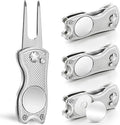 Mile High Life Golf Divot Repair Tool, All Metal Foldable Divot Tool with Pop-up Button & Magnetic Ball Marker, 2-6 Pack