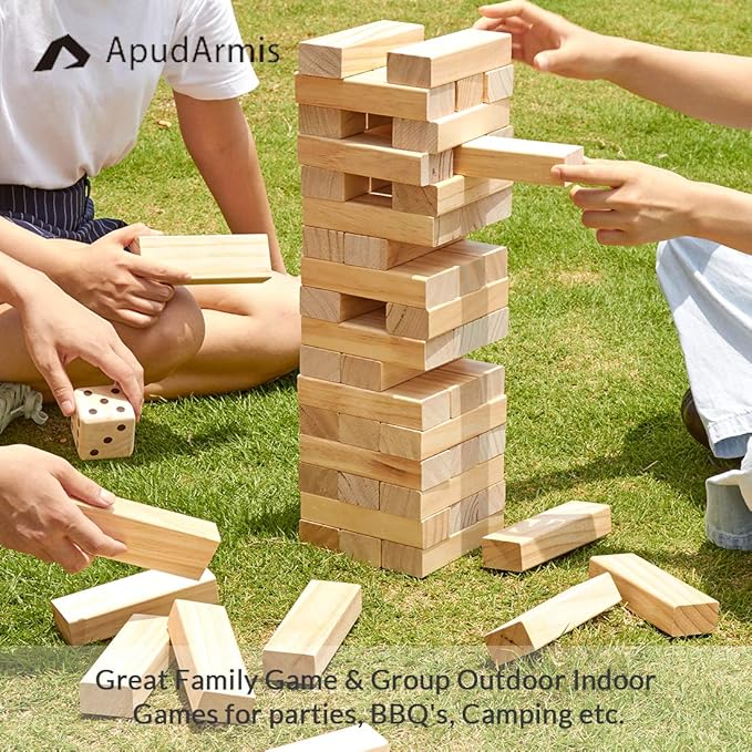 ApudArmis 60 PCS Tumble Tower, Pine Wooden Stacking Timber Game - Image 6