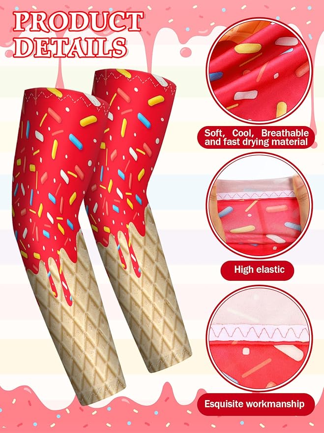 JaGely 16 Pairs Ice Cream Arm Sleeves for Kids UV Sun Protection Football Basketball Baseball Compression Long Sleeves Youth
