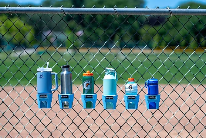 Fence Cup Holder | Drink Holder for Chain Link Fence | Fits Stanley, Yeti & Gatorade | Baseball Dugout, Softball, Pickleball & Tennis | Made in USA | The Fence Buddy (Light Blue)