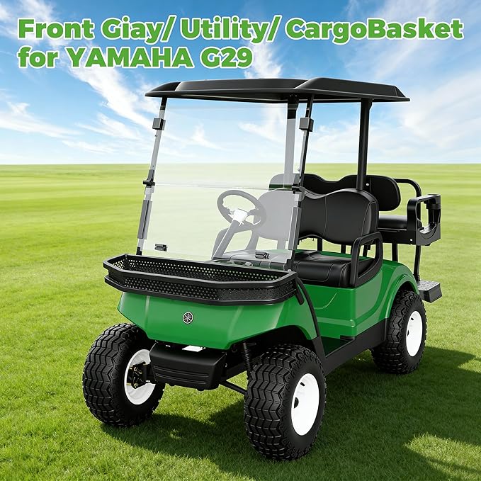 10L0L Golf Cart Front Cargo Basket for EZGO TXT/RXV、Club Car DS/Precedent、Yamaha G22/G29 - Heavy-Duty Steel Mesh Storage Rack, Gas/Electric Compatible