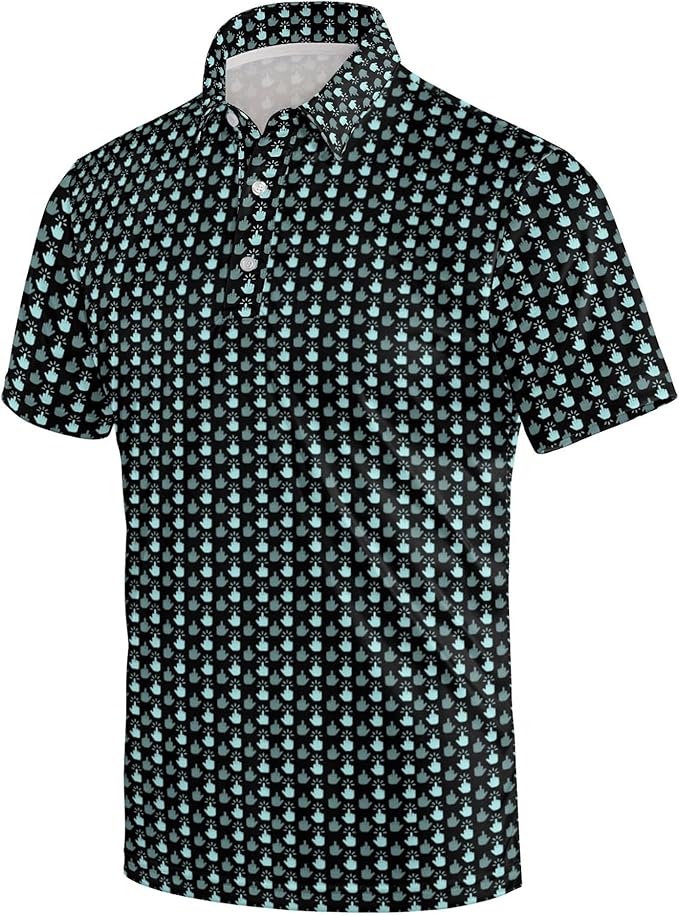 Golf Polo Shirts for Men Funny Print Short Sleeve Golf Shirts Performance Golf Polos