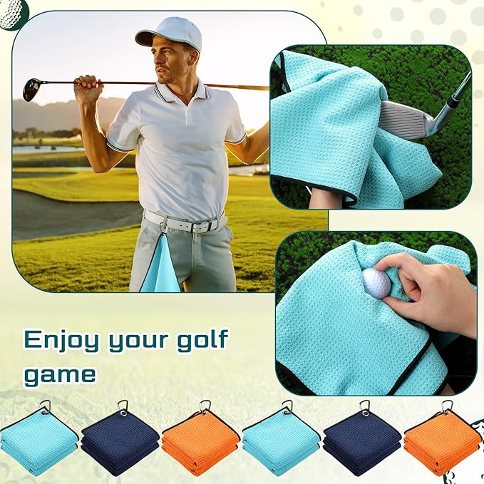 Batiyeer Golf Towel Bulk for Golf Bags 16'' x 16'' Microfiber Fabric Towel with Clip Waffle Pattern, Fitness, Camping, Hiking, Yoga
