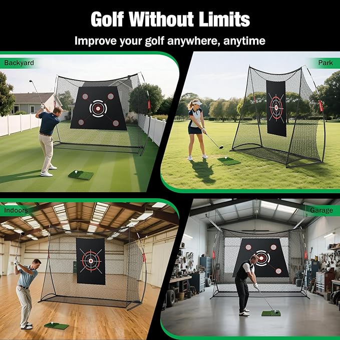 MoKo Golf Net, 10 x 7ft Golf Practice Net with Targets, Portable Hitting Nets for Backyard Garage Indoor, Improve Swing Putting Pitching, Gift for Men & Golfer