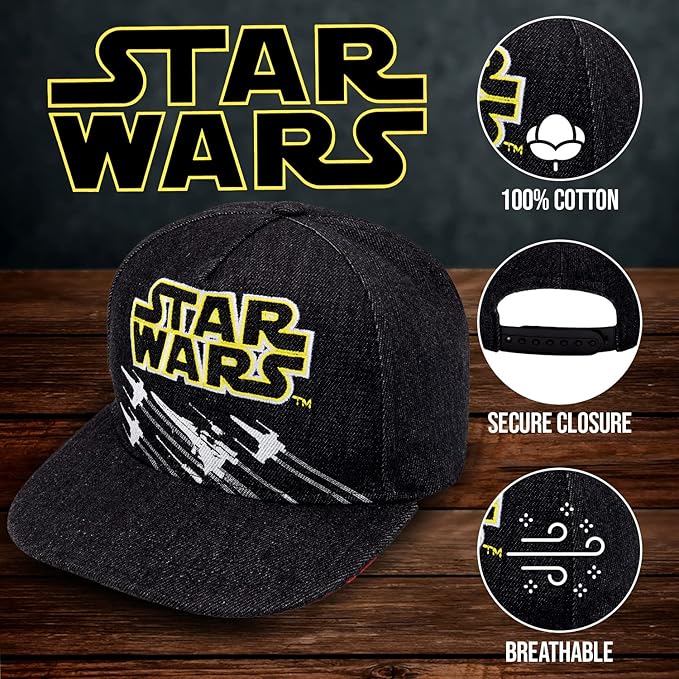 Star Wars Classic Embroidered Logo Flatbrim Baseball Cap Hat, Boys Youth