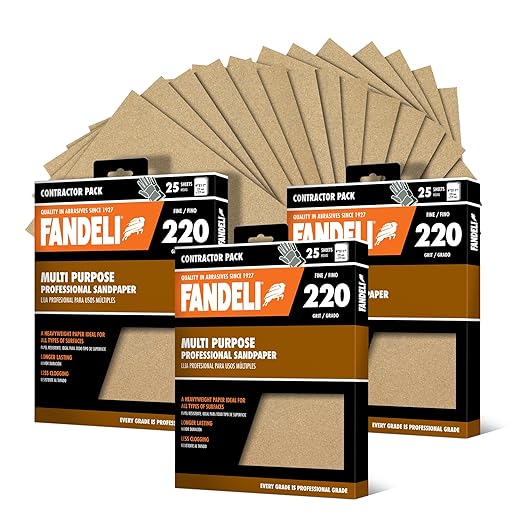 Fandeli | Multi-Purpose Sandpaper | 220 Grit Aluminum Oxide | 75 Sheets of 9'' by FandeliUSA
