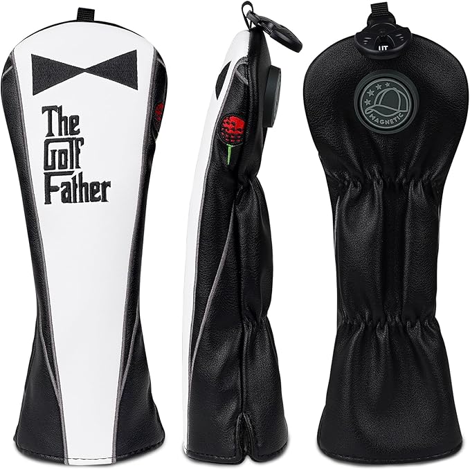 The Golf Father Funny Golf Club Covers, Driver Fairway Wood Hybrid Headcover, Mallet Putter Covers Blade Headcovers Putter Cover Magnetic, Black and White Color Iron Covers for Most Brands