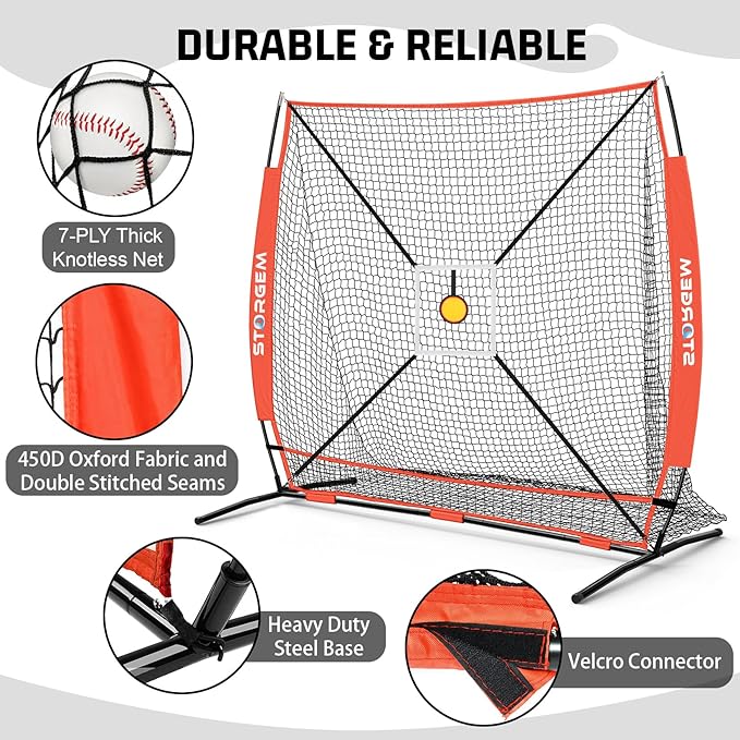Storgem 6'X6' Baseball Softball Practice Net, Portable Baseball Net for Batting, Hitting, Pitching and Fielding, Carry Bag, Strike Zone and Batting Tee, Great for Kids Adult Youth