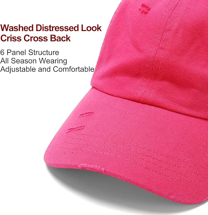 Criss Cross Hat Washed Distressed Baseball Cap Ponytail Hat High Messy Bun Ponycap for Women