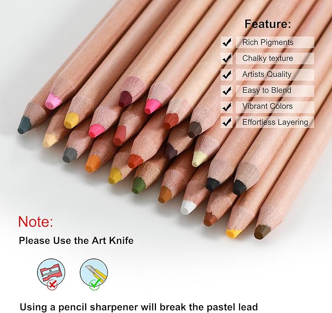KALOUR Pro Pastel Chalk Colored Pencils, 24 Colors portrait set, Color Charcoal - Image 4