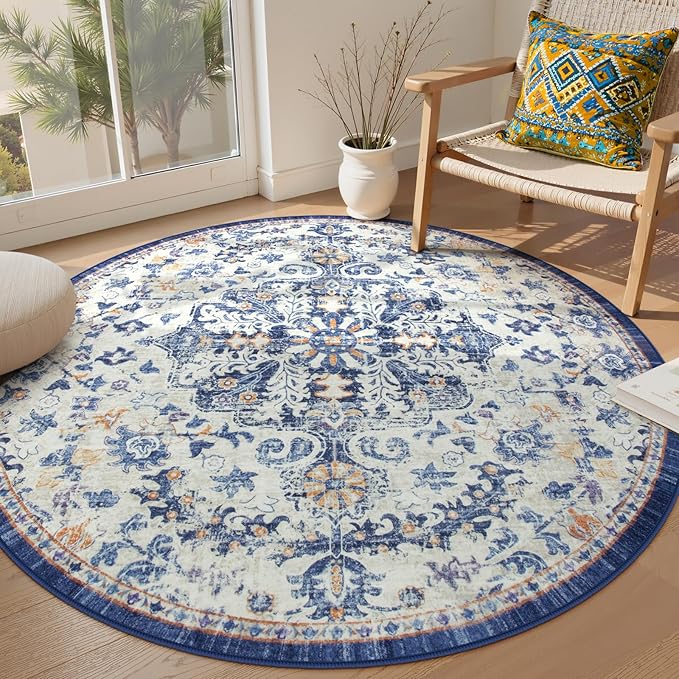 Lahome Bohemian Washable Round Rugs 6ft, Large Circle Rug by Lahome