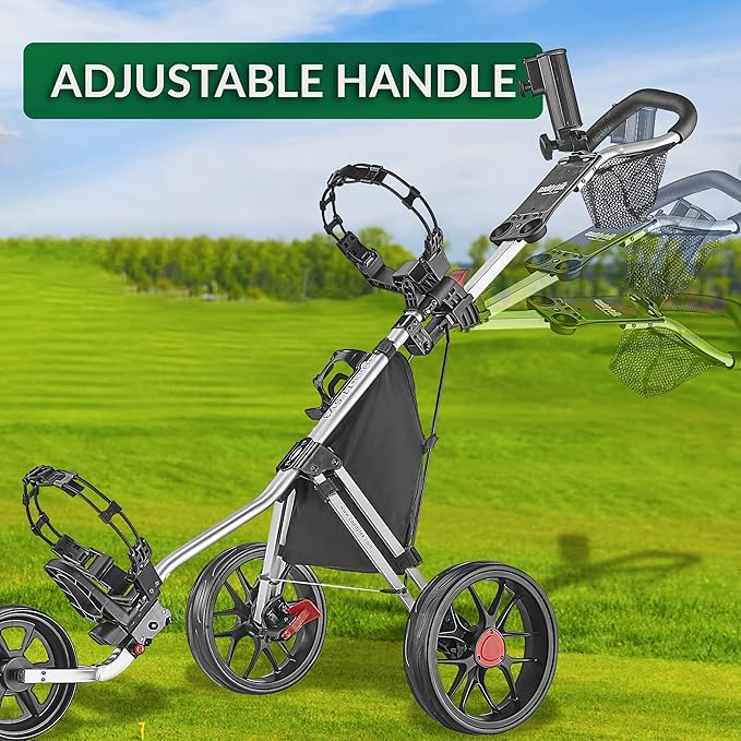 Caddytek CaddyLite 11.5 V3 Golf Push Cart - Lightweight Aluminum 3-Wheel Foldable Golf Bag Cart with Quad-Fold Frame, EVA Wheels, Adjustable Handle, Foot Brake, Mesh Net, Umbrella & Drink Holder