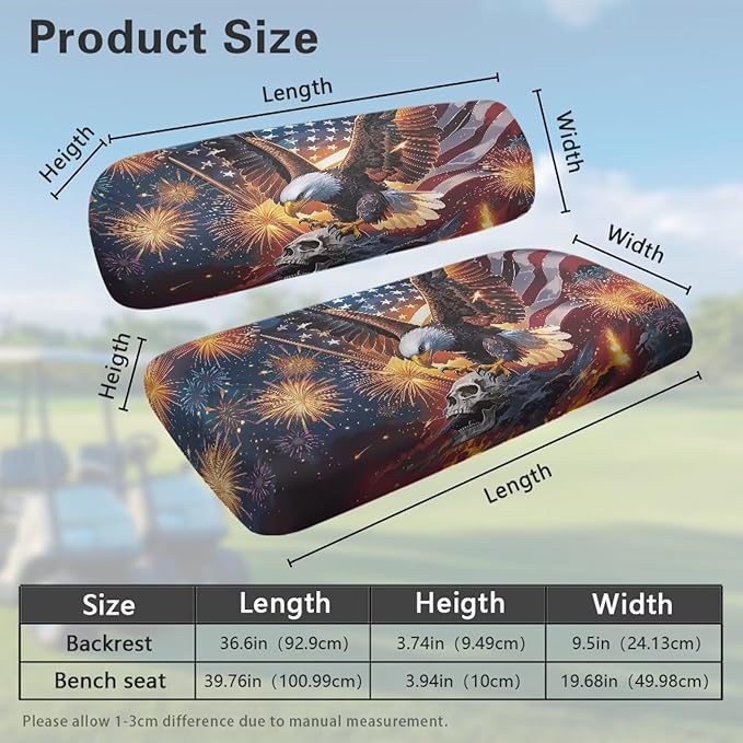 Bulopur Eagle American Flag Skull Golf Cart Seat Covers 2 Pack Fit for EZGO TXT RXV/Club Car DS Precedent Golf Cart Seat Covers for 2 Passenger Carts Soft Breathable Golfcart Seats Blanket Washable