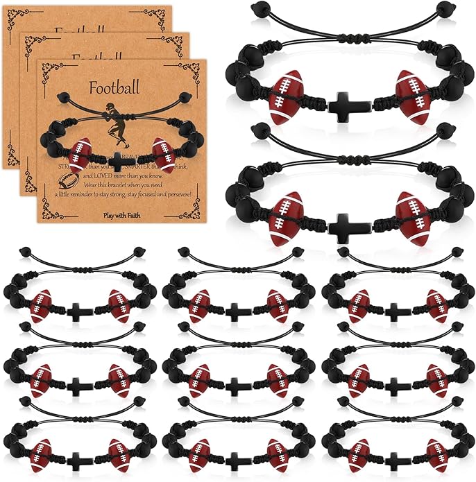 12 Set Sport Adjustable Beaded Bracelets Gifts Football Softball Soccer Volleyball Golf Basketball Hockey Bracelets for Women Men Adjustable Beaded Accessories