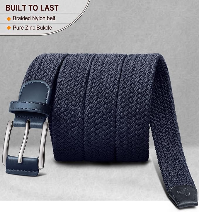 BULLIANT Belt for Men 2Pack,Mens Gift Stretch Braided Web Belt Elastic for Casual Golf Jeans,1 3/8"