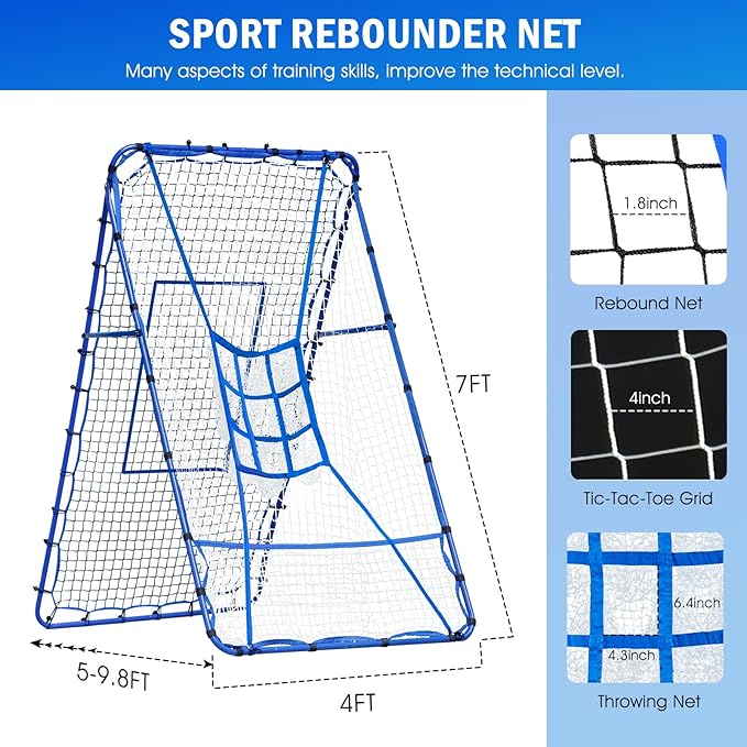 Volleyball Baseball Rebounder Net, Softball Rebounder Pitchback Net Quick Adjustments, Quick Adjustments Lacrosse Bounce Back Practice Equipment, Ideal for Outdoor Indoor and Backyard Training