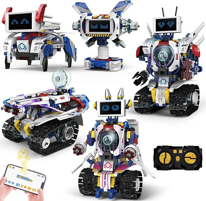 5-in-1 STEM Robot Building Kit for Kids Ages 8-16, Remote & App Controlled by HPROMOT