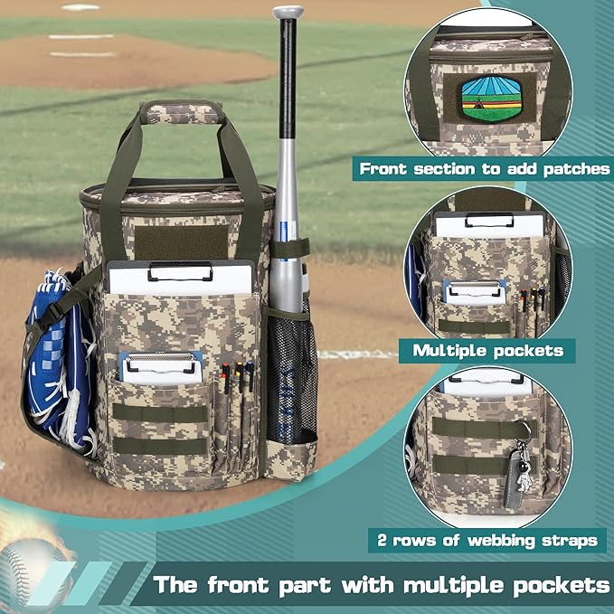 Smasrob Baseball Coaches Bag Fits 6 Gallon Ball Bucket, Baseball Bucket Bag with Backpack and Shoulder Straps