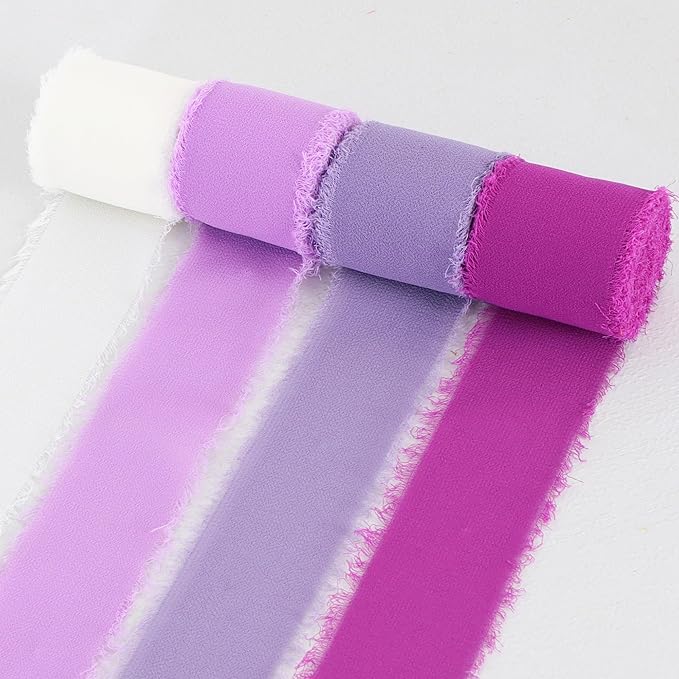 TONIFUL 4 Rolls Light Purple Chiffon Ribbon 1.5" x 5.5 Yards - Image 2