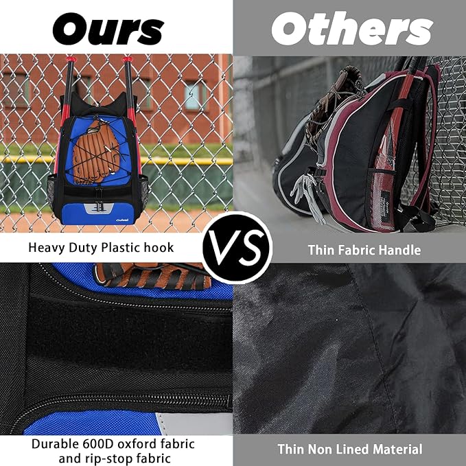 Goloni | Baseball Backpack,Baseball Bag for Adult,Softball Bat Bag with Shoes Compartment,Large Main Compartment for Helmet & accessories, Fence Hook