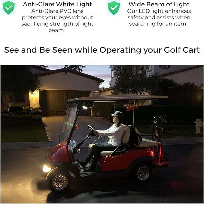 2-Pk Universal Golf Cart Roof Stick On Anywhere One Touch LED Light fits Club Car, Onward, Precedent, EZGO, Yamaha, and Garia carts, USB Rechargeable Puck Designed for Golf cart use, Great Golf Gifts
