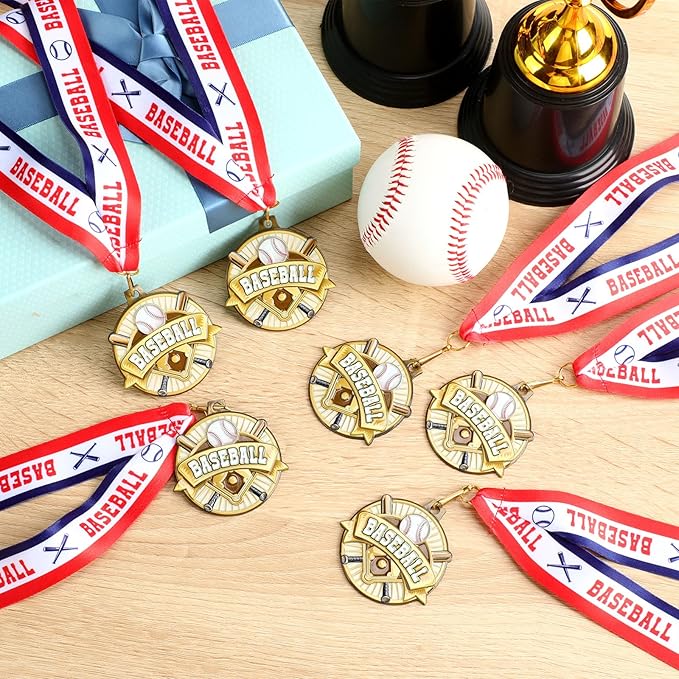 Ecation Medals with Neck Ribbons Soccer Awards Medals Baseball Team Awards Softball T-Ball Flag Football Trophy for Kids Sports Competitions Celebration Gift