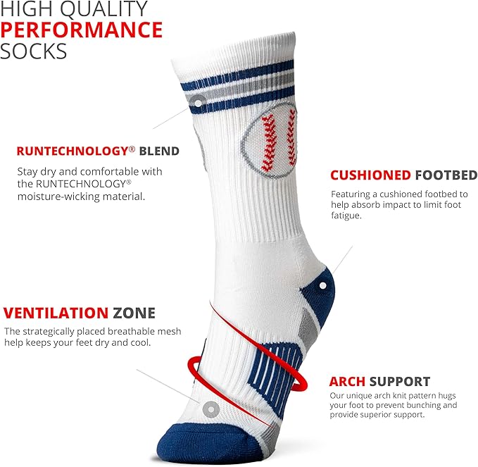 ChalkTalkSPORTS Baseball Performance Crew Socks - Boston Socks - Youth & Adult - Baseball Mid-Calf Socks