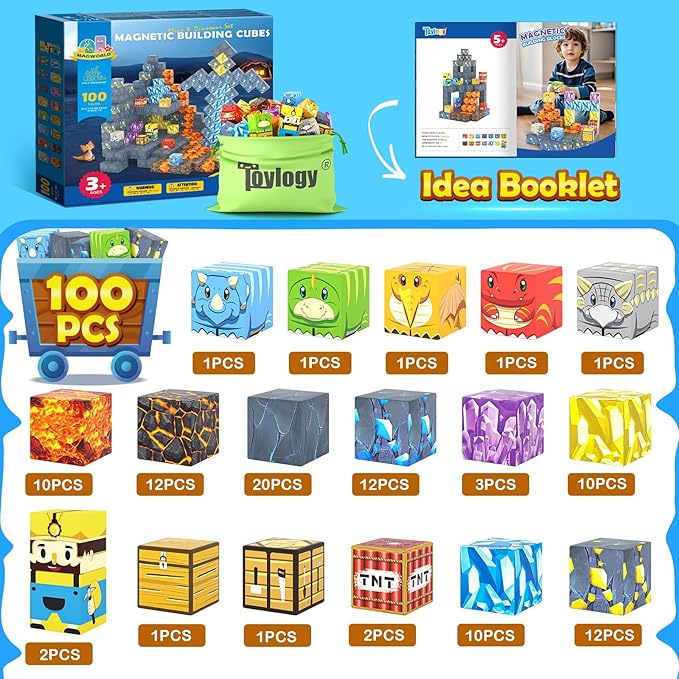 100PCS Magnetic Blocks-Build Mine Magnet World Jurassic Sword Dinosaur Toys - Image 2
