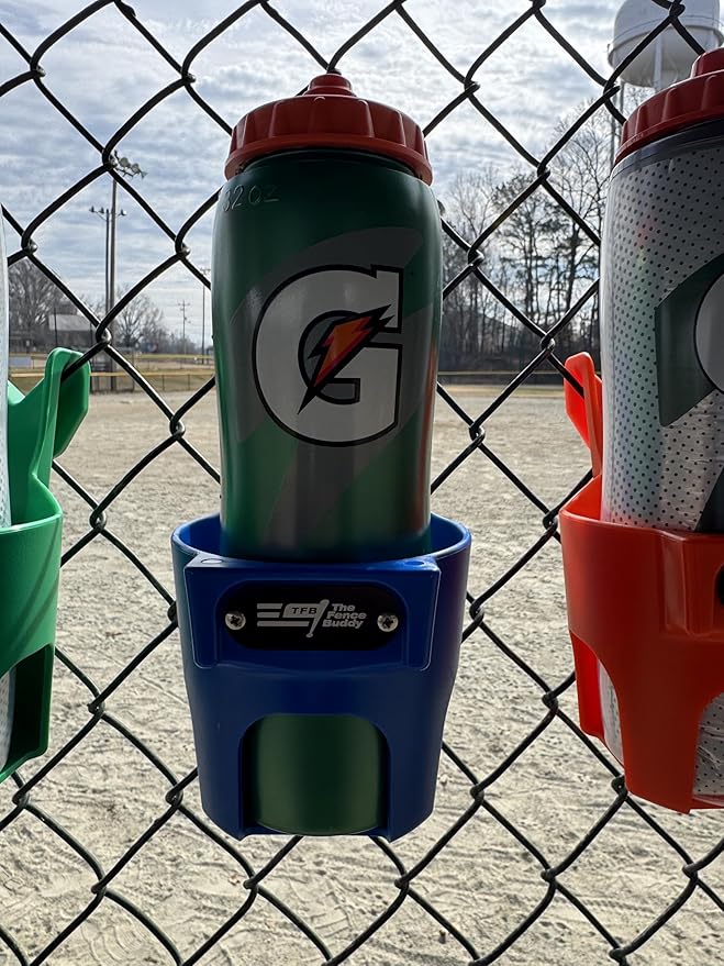 Fence Cup Holder | Drink Holder for Chain Link Fence | Fits Stanley, Yeti & Gatorade | Baseball Dugout, Softball, Pickleball & Tennis | Made in USA | The Fence Buddy (Royal Blue)