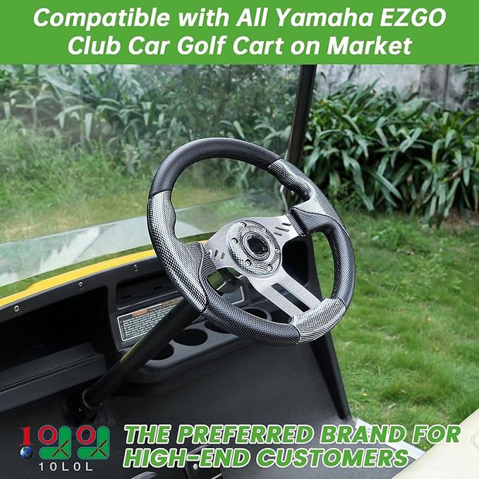 10L0L Golf Cart Steering Wheel, Universal Design Fit for for Yamaha, EZGO RXV & TXT, Club Car DS, Club Car Precedent Tempo, Most Golf Cart (Asphalt Gray)