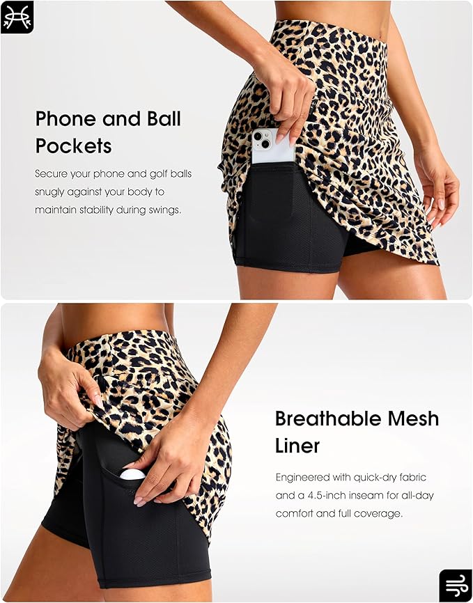 G Gradual 18" Golf Skirts for Women Zipper Pockets Mid Length Skort with Shorts Underneath High Waist Tennis Pickleball