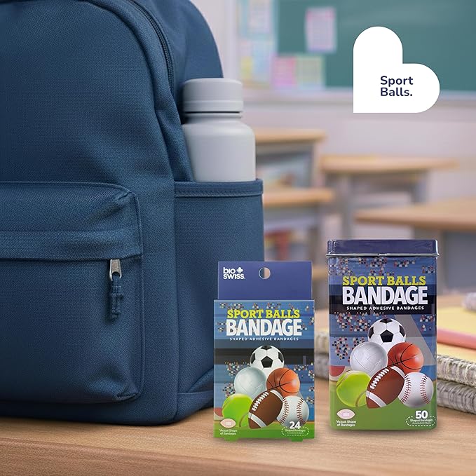 BioSwiss Bandages, Sports Balls Shaped Self Adhesive Bandage Set, Latex Free, Sterile Wound Care, 24 Count