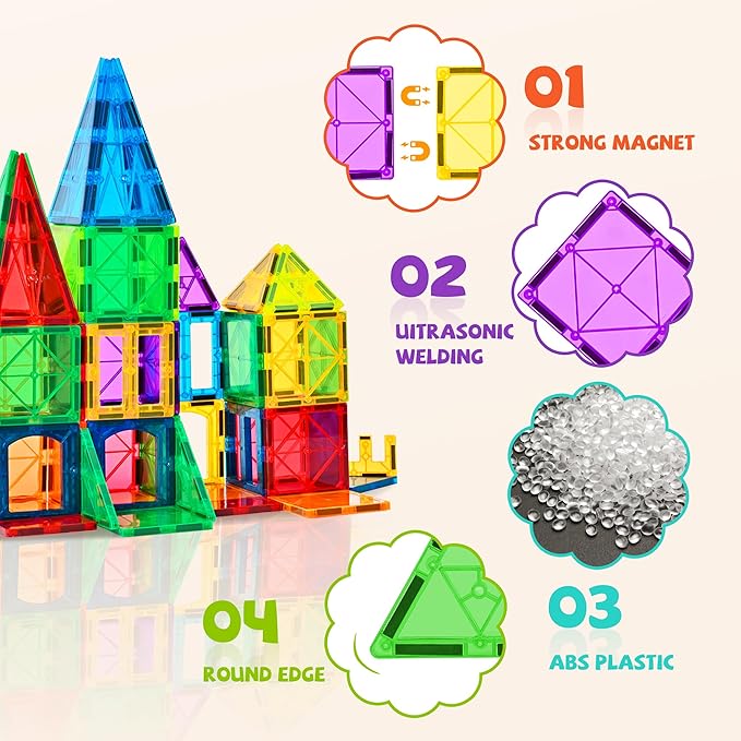 cossy 60 Pcs Magnet Tiles Magnetic 3D Building Blocks Set Educational - Image 3