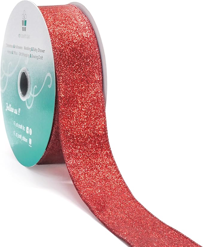 CT CRAFT LLC Glitter Wired Ribbon 1.5" x 20 Yards Red by CTCRAFTLLC